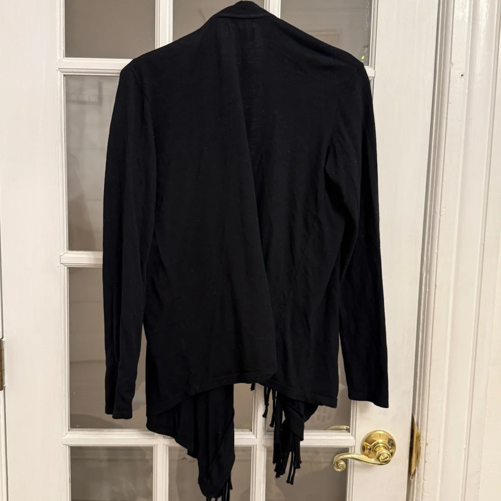 NATION LTD Women's Black Fringe Detail Open Front Cardigan Size XS